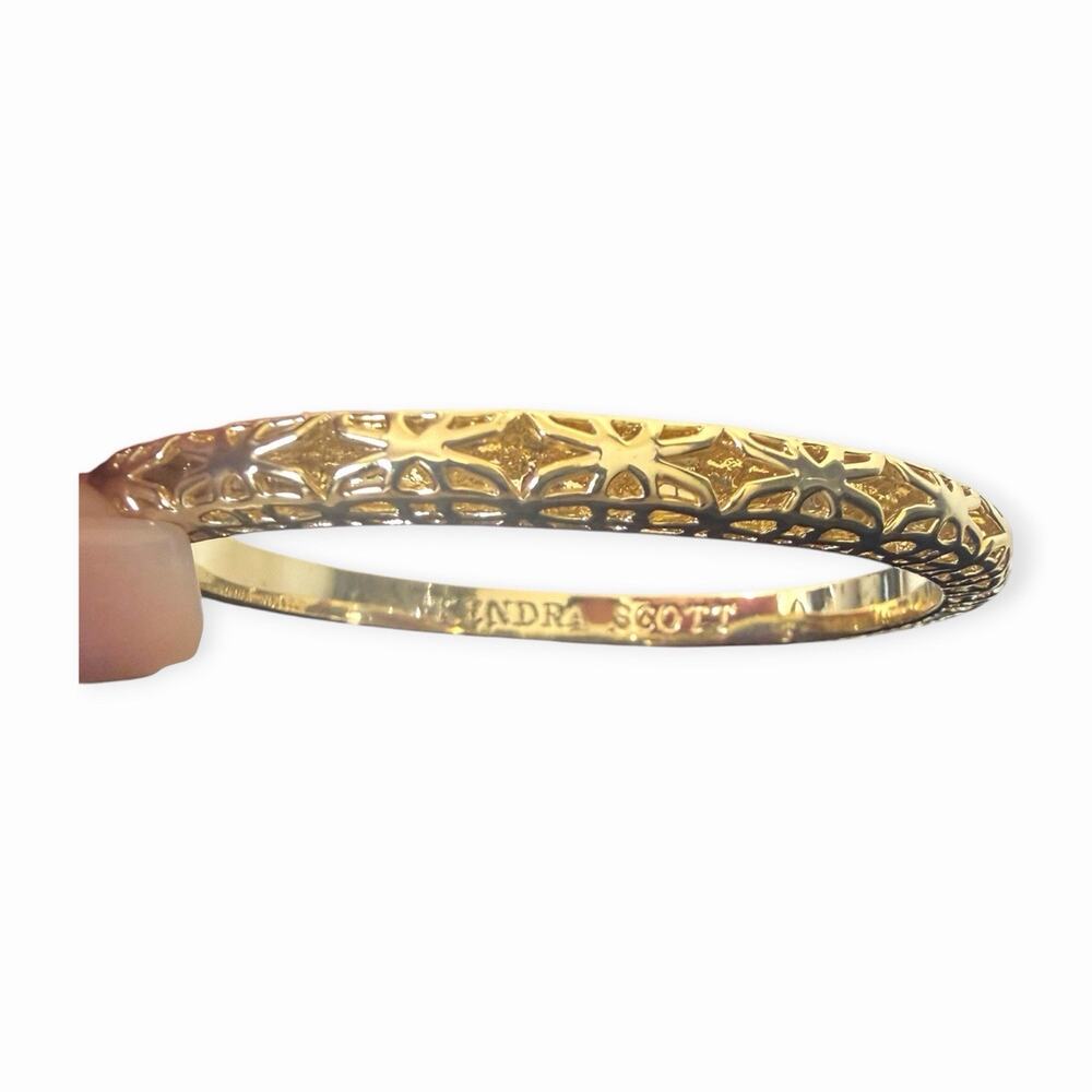 Kendra Scott Hadley Bangle Bracelet Gold Tone Geometric Lattice Filigree Box VTG
